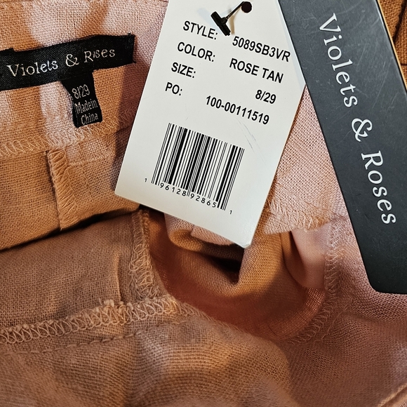 Violets & Roses Women's ESTILO Pleated Linen Blend Shorts Rose Tan Size 8/29 - Picture 8 of 8